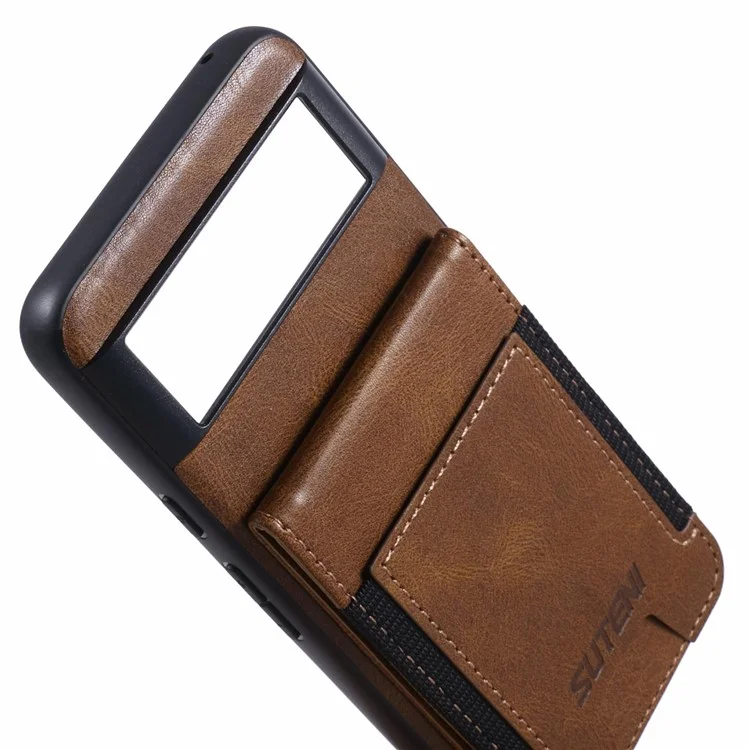 SUTENI H03 For Google Pixel 8 Pro Phone Case Kickstand Cover with Card Slots - Brown