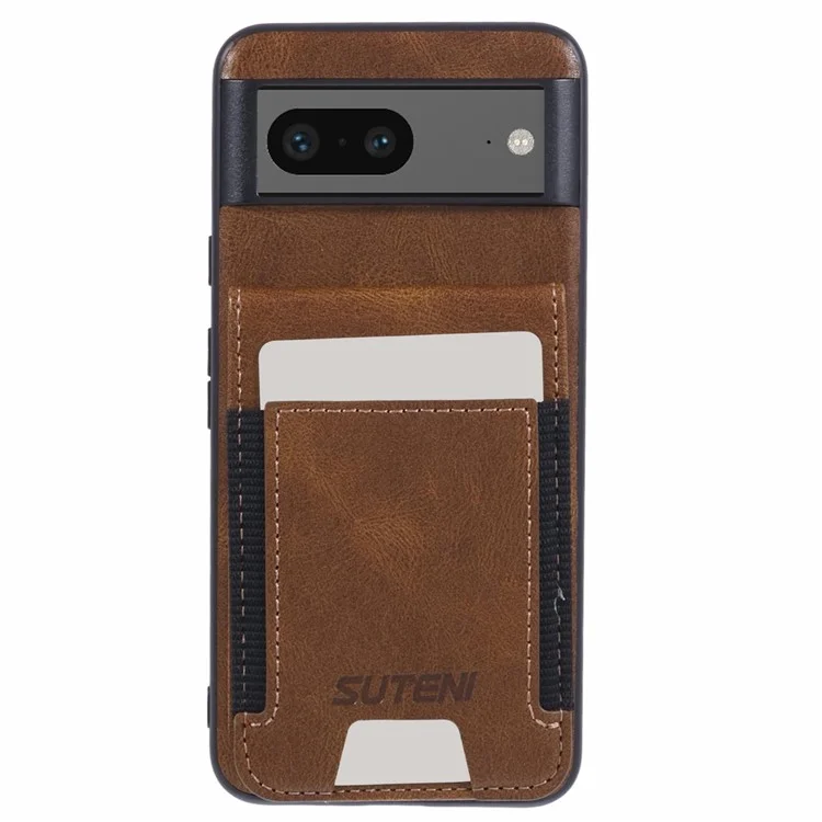 SUTENI H03 Para Google Pixel 7 5G Capa Suporte para Cartão Apoio Couro Revestido Capa TPU - Marrom