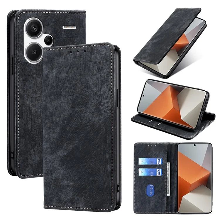 Para Xiaomi Redmi Note 13 Pro+ 5G Funda de Cartera RFID Blocking PU Leather Phone Cover - Negro