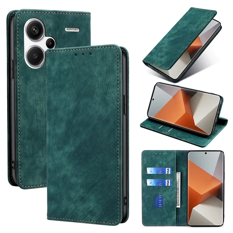 For Xiaomi Redmi Note 13 Pro+ 5G Wallet Case RFID Blocking PU Leather Phone Cover - Green