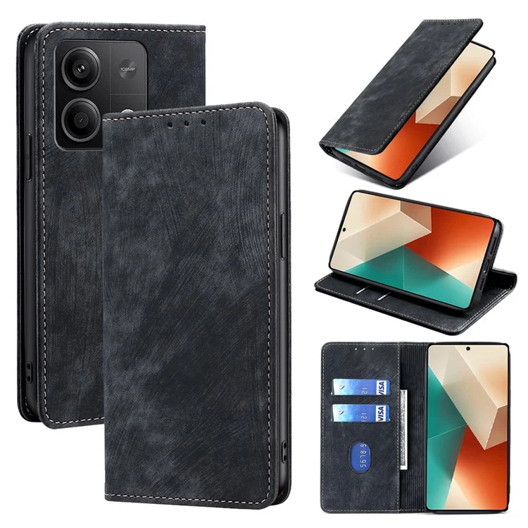 Custodia in pelle PU per Xiaomi Redmi Note 13 5G Case RFID Blocking Wallet Phone Case - Nero