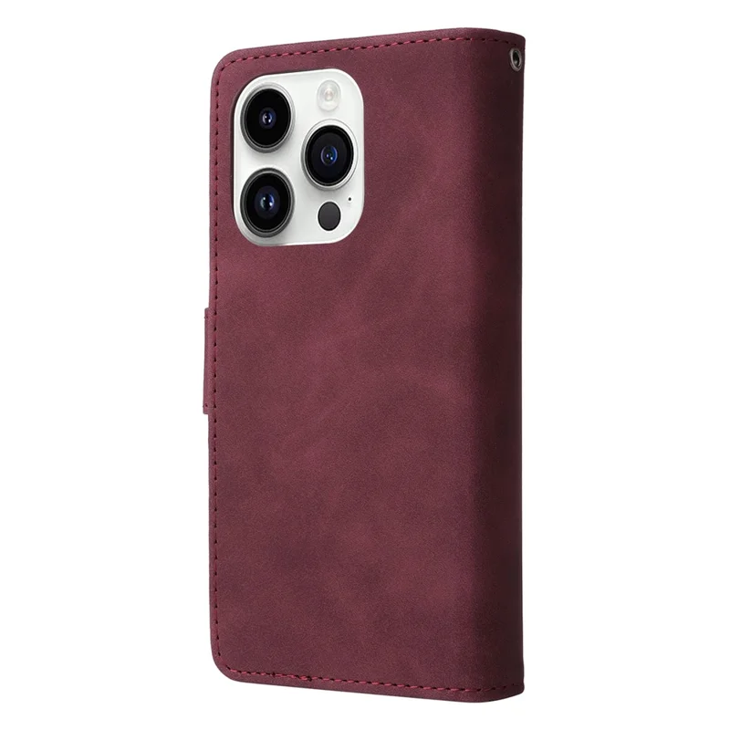 For iPhone 15 Pro Max Cell Phone Case Multiple Card Slots Drop-proof Cover with Zipper Wallet - Wine Red
