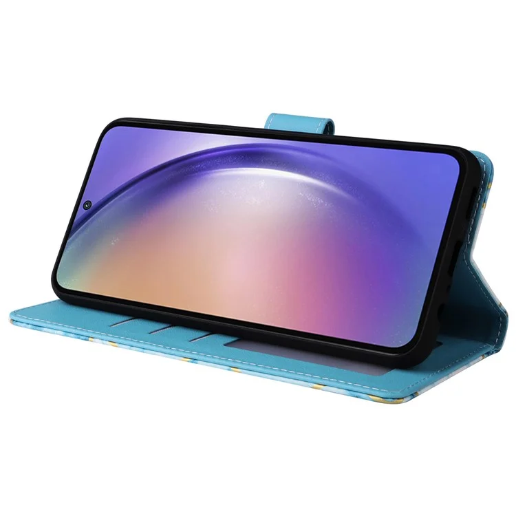For Samsung Galaxy A55 5G Case Lacquered Leather Flip Wallet Cover Marble Pattern - Blue
