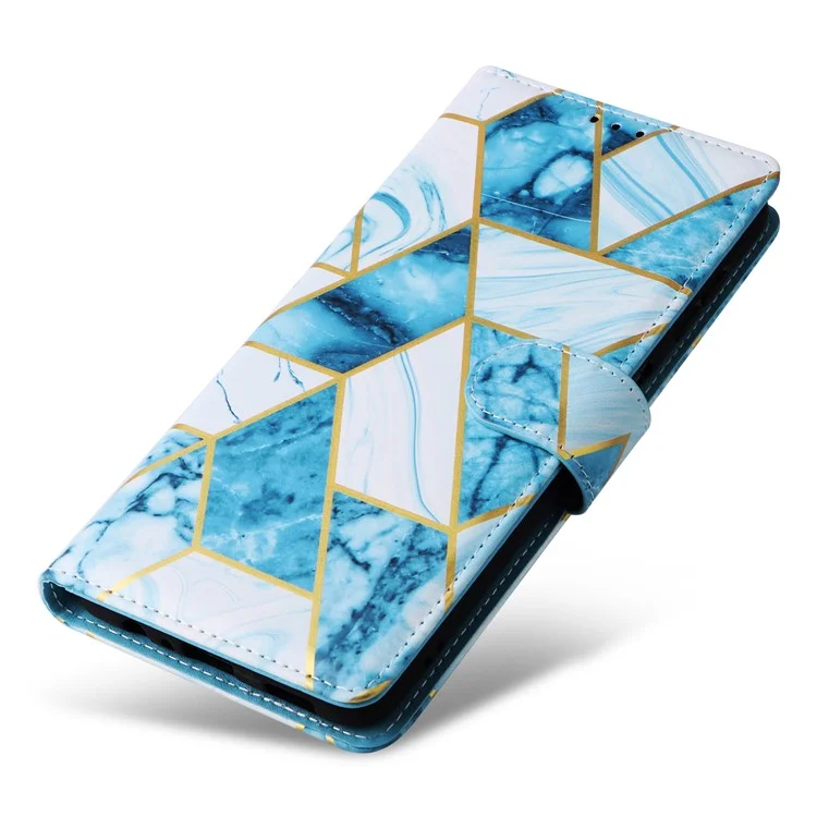 For Samsung Galaxy A55 5G Case Lacquered Leather Flip Wallet Cover Marble Pattern - Blue