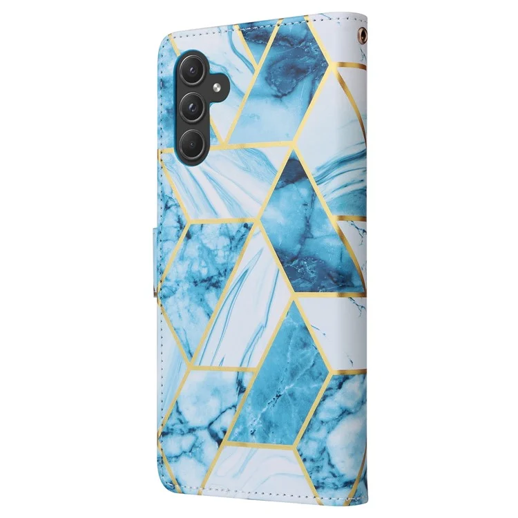 For Samsung Galaxy A55 5G Case Lacquered Leather Flip Wallet Cover Marble Pattern - Blue