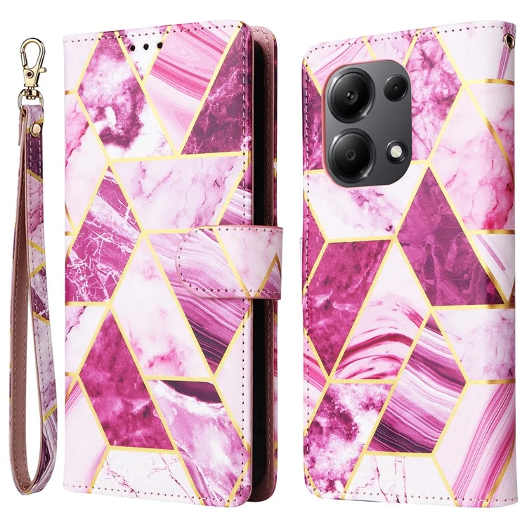 For Xiaomi Redmi Note 13 Pro 4G / Poco M6 Pro 4G Leather Flip Cover Marble Pattern Stand Wallet Phone Case - Purple