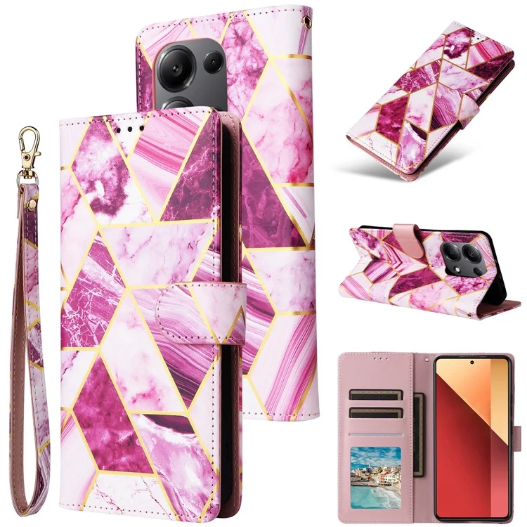 For Xiaomi Redmi Note 13 Pro 4G / Poco M6 Pro 4G Leather Flip Cover Marble Pattern Stand Wallet Phone Case - Purple
