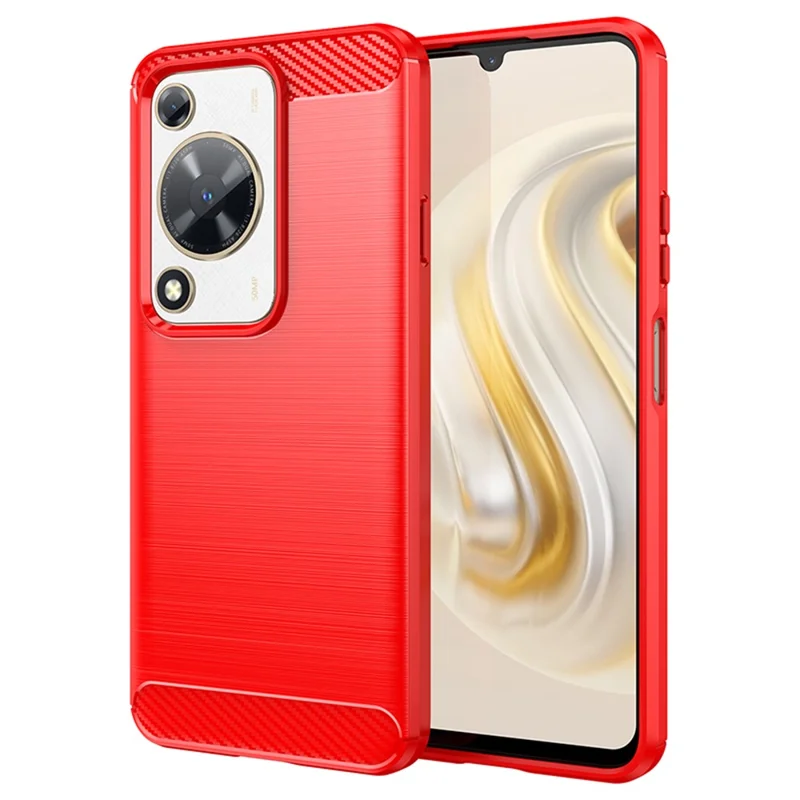 For Huawei Enjoy 70 4G / nova Y72 4G TPU Case Brushed Phone Cover Carbon Fiber Texture - Red