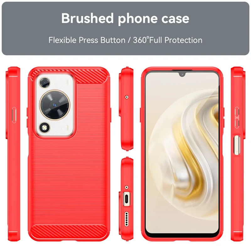 For Huawei Enjoy 70 4G / nova Y72 4G TPU Case Brushed Phone Cover Carbon Fiber Texture - Red