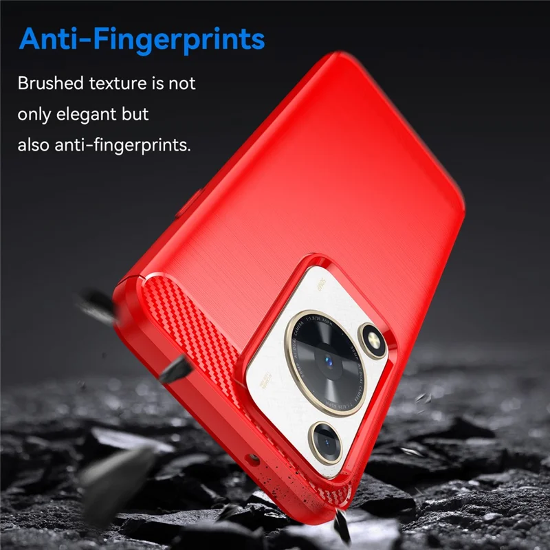For Huawei Enjoy 70 4G / nova Y72 4G TPU Case Brushed Phone Cover Carbon Fiber Texture - Red