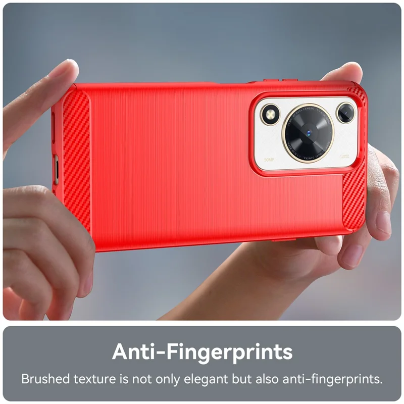 For Huawei Enjoy 70 4G / nova Y72 4G TPU Case Brushed Phone Cover Carbon Fiber Texture - Red