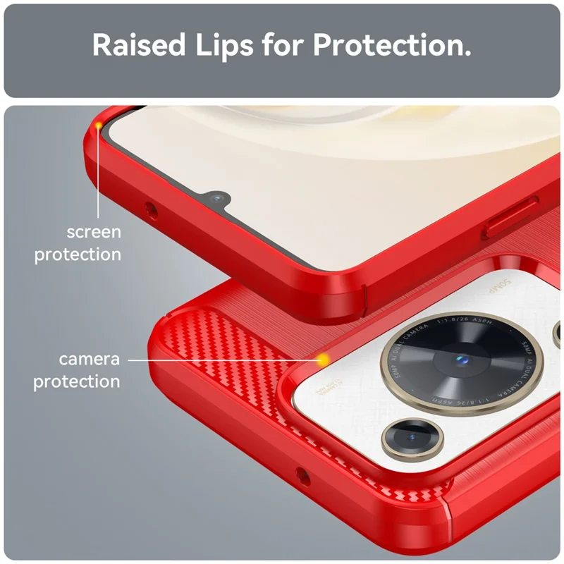 For Huawei Enjoy 70 4G / nova Y72 4G TPU Case Brushed Phone Cover Carbon Fiber Texture - Red