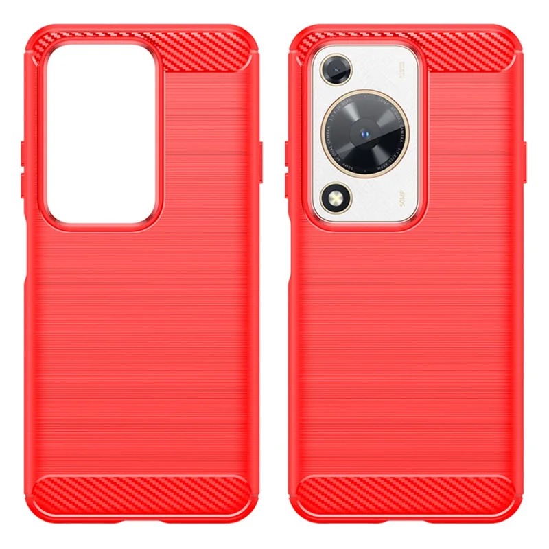 For Huawei Enjoy 70 4G / nova Y72 4G TPU Case Brushed Phone Cover Carbon Fiber Texture - Red