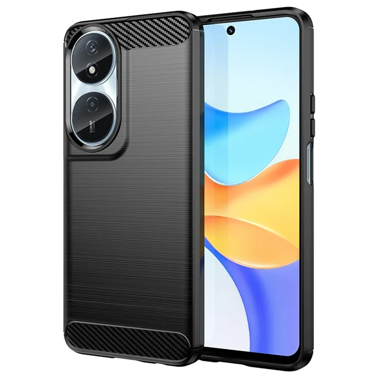 Para Honor X7b 4G / Honor 90 Smart TPU Case Capa de Telefone Textura de Fibra de Carbono - Preto