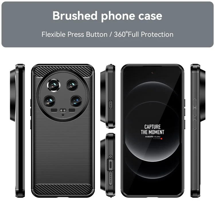 For Xiaomi 14 Ultra TPU Case Carbon Fiber Texture Protective Phone Cover - Black