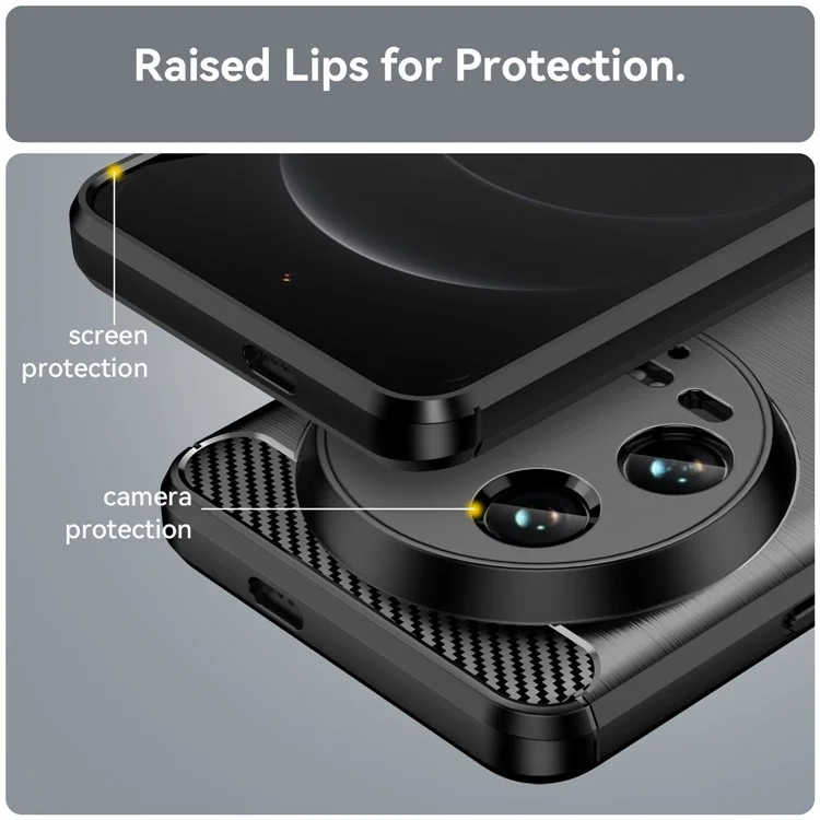 Pour Xiaomi 14 Ultra TPU Case de Protection de la Texture en Fibre de Carbone - Noir