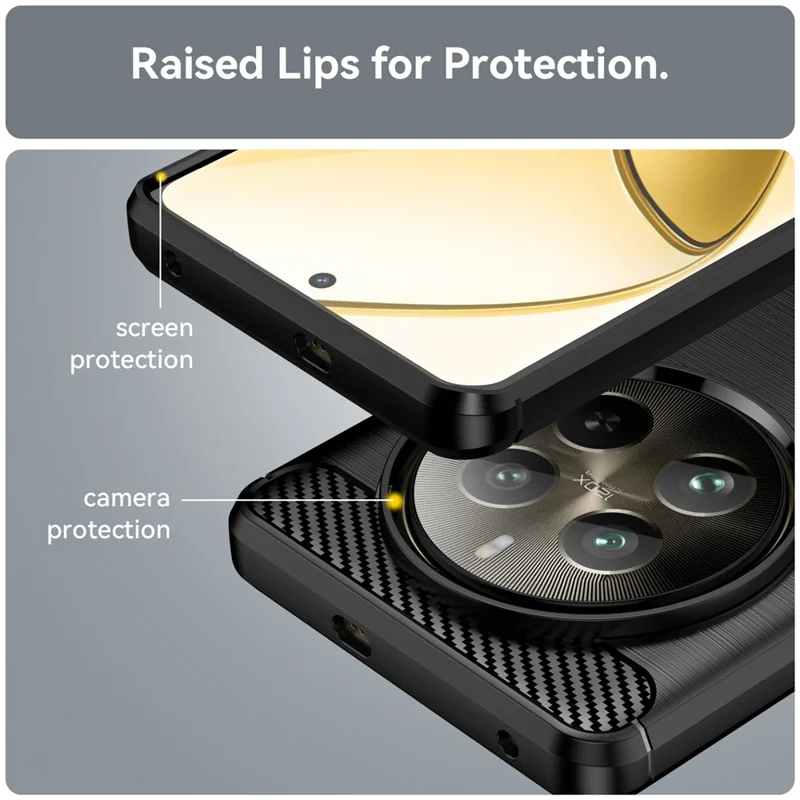 Para Realme 12 Pro 5G / 12 Pro+ 5G Case Textura de Fibra de Carbono Capa Anti-arranhões de TPU - Preto