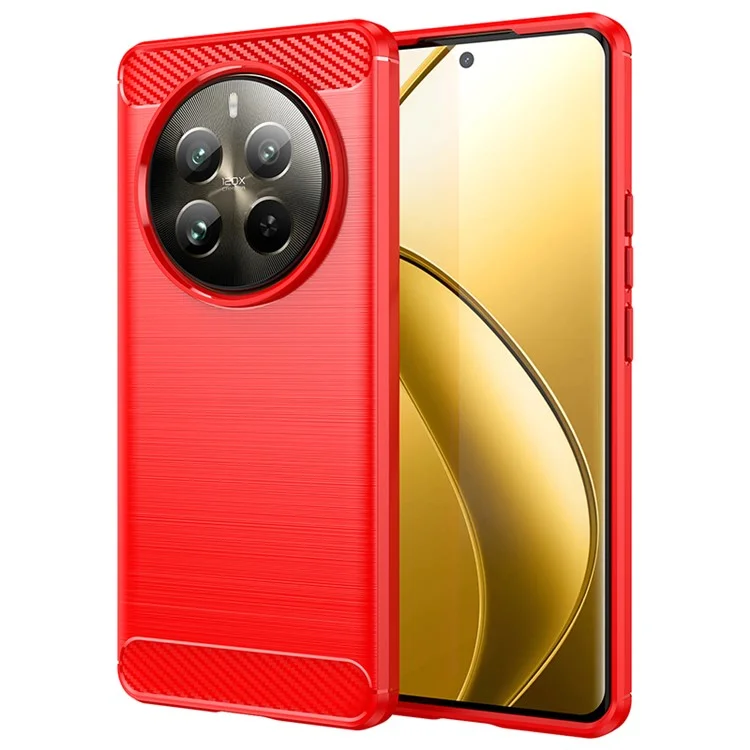 Para Realme 12 Pro 5G / 12 Pro+ 5g de Textura de Fibra de Carbono Tampa de TPU Anti-arranha - Vermelho