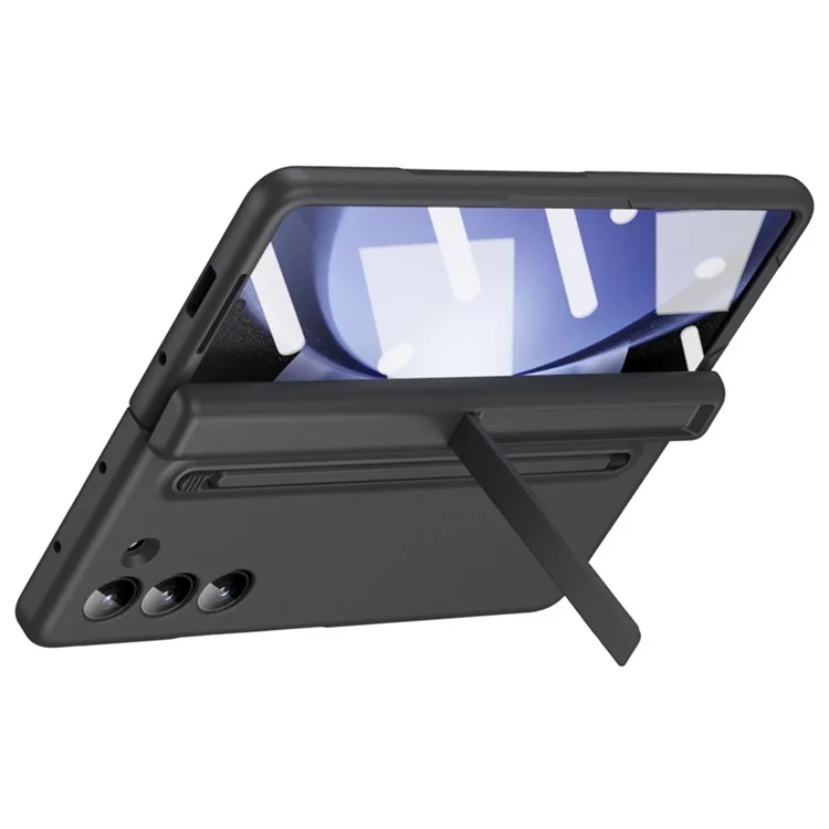 Para Samsung Galaxy Z Fold5 5G Full Guard Case Hard PC Kickstand Phone Cover with Glass Film, Stylus - Preto