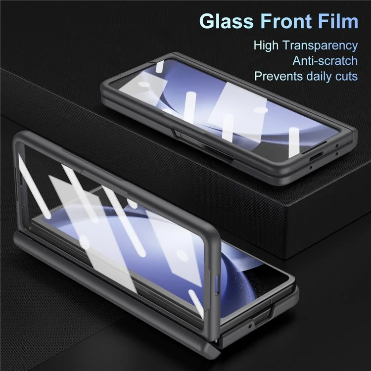 Para Samsung Galaxy Z Fold5 5G Full Guard Case Hard PC Kickstand Phone Cover with Glass Film, Stylus - Preto