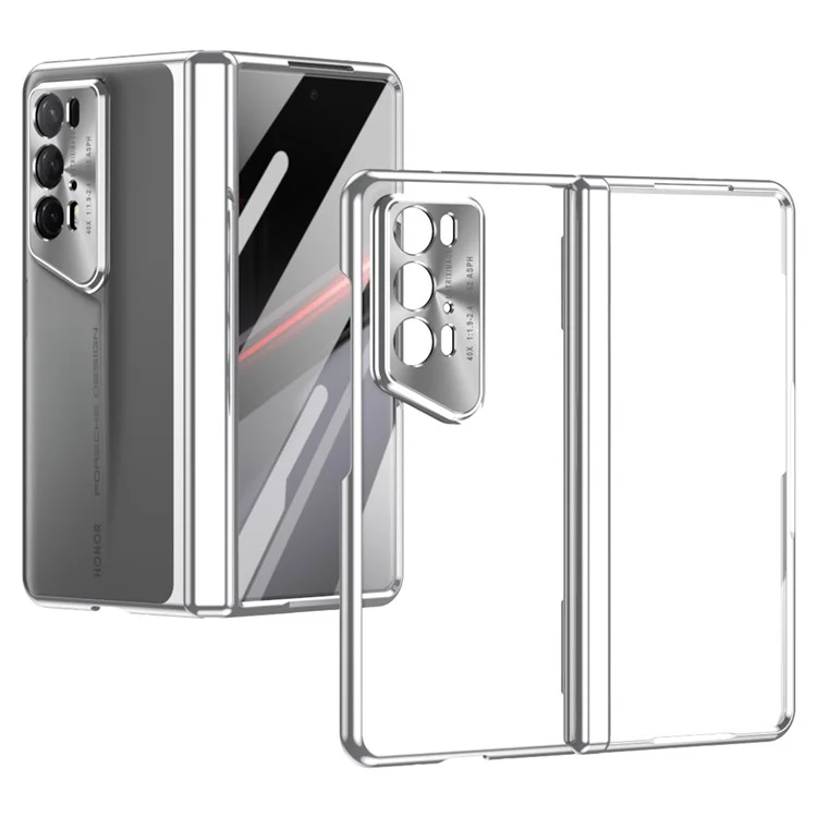 For Honor Magic V2 RSR Porsche Design Stoßfestes Gehäuse Hartplastik + Gehärteter Glasfilm Handyhülle - Silber