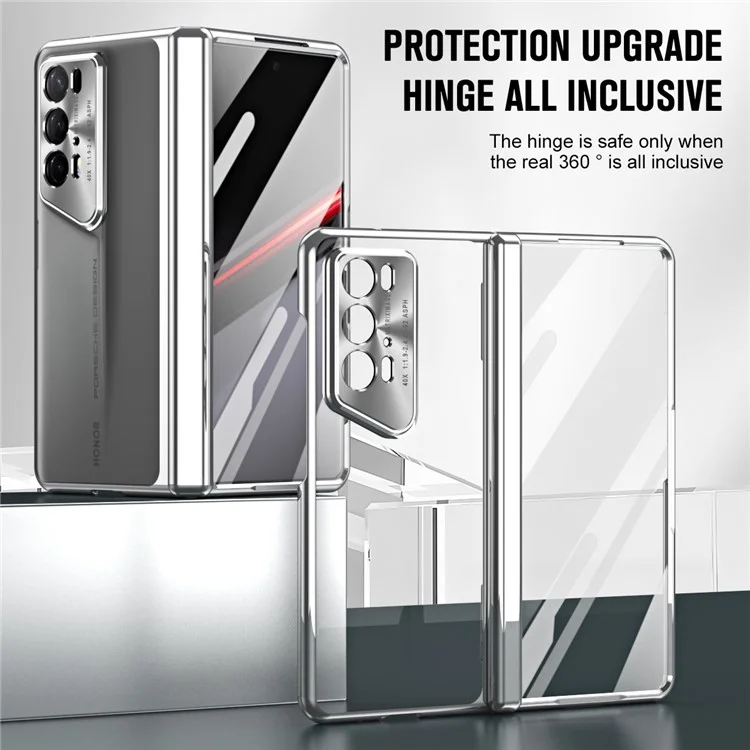 For Honor Magic V2 RSR Porsche Design Stoßfestes Gehäuse Hartplastik + Gehärteter Glasfilm Handyhülle - Silber