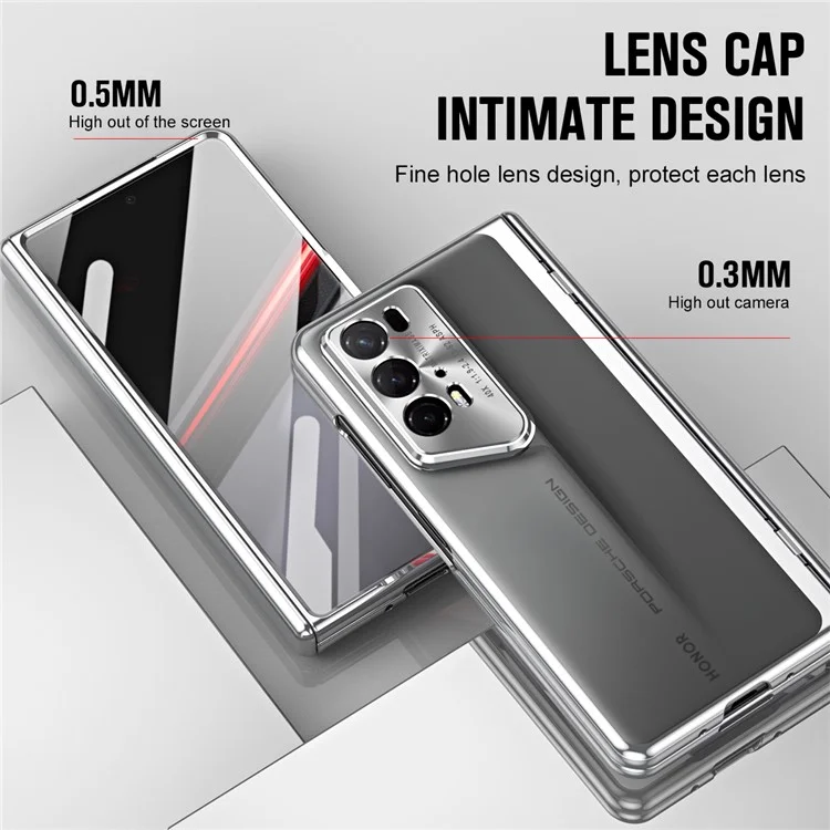 For Honor Magic V2 RSR Porsche Design Stoßfestes Gehäuse Hartplastik + Gehärteter Glasfilm Handyhülle - Silber