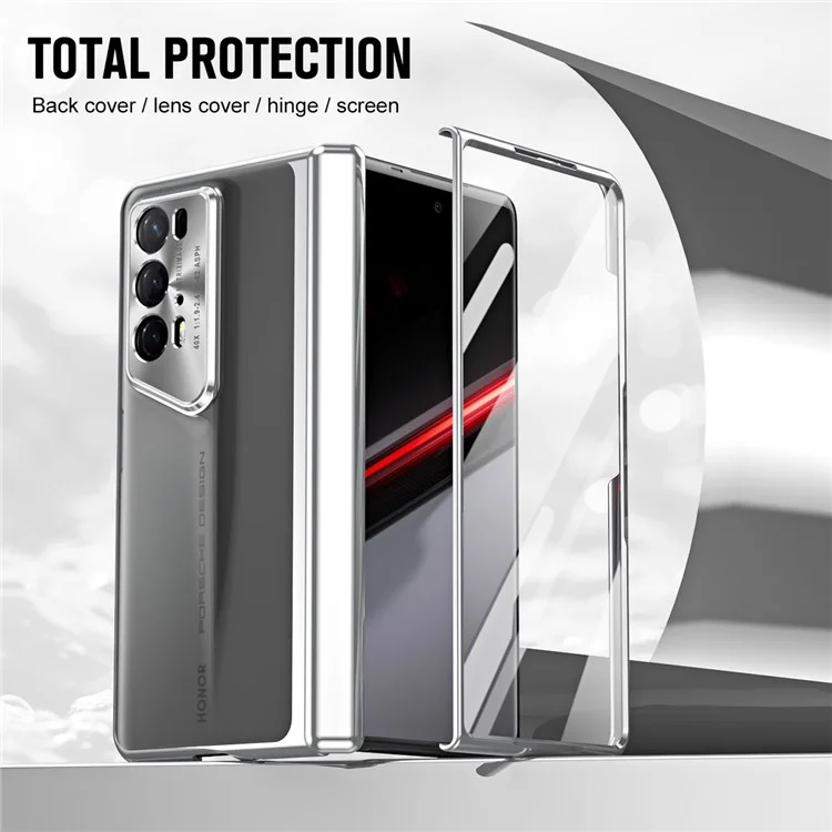 For Honor Magic V2 RSR Porsche Design Stoßfestes Gehäuse Hartplastik + Gehärteter Glasfilm Handyhülle - Silber