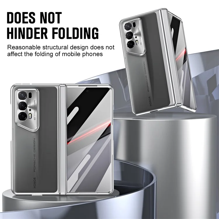 For Honor Magic V2 RSR Porsche Design Shockproof Case Hard PC+Tempered Glass Film Phone Cover - Silver