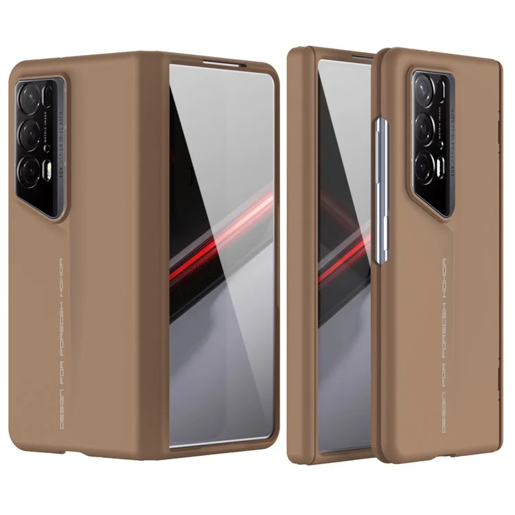 For Honor Magic V2 RSR Porsche Design Case Anti-scratch Hard PC Phone Protection Cover with Tempered Glass Film - Coffee