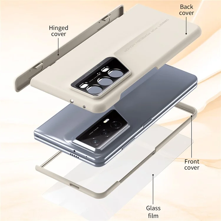 For Honor Magic V2 RSR Porsche Design Case Anti-scratch Hard PC Phone Protection Cover with Tempered Glass Film - Coffee