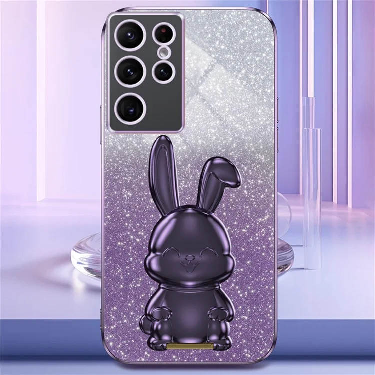 Для Samsung Galaxy S23 Ultra Cartoon Rabbit Smartphone Cover Shockproof TPU+PC Case с подставкой - фиолетовый