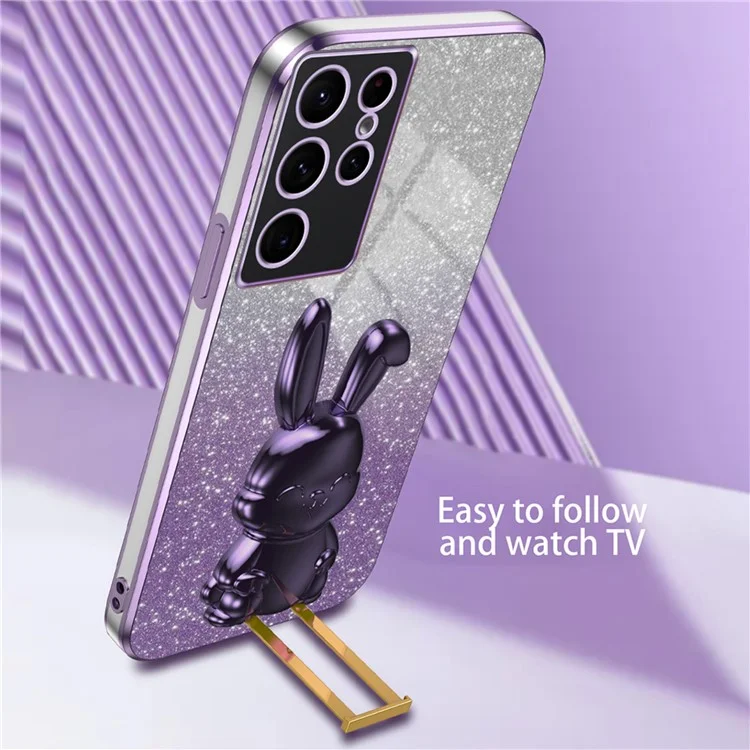 Для Samsung Galaxy S23 Ultra Cartoon Rabbit Smartphone Cover Shockproof TPU+PC Case с подставкой - фиолетовый