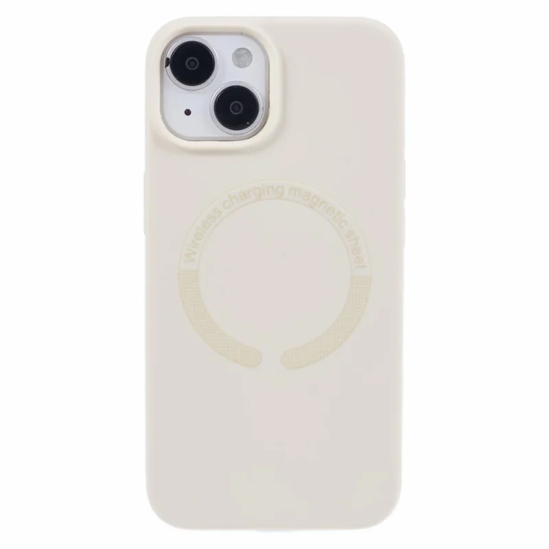 BJT Series For iPhone 15 Case TPU+Silicone Fabric Lining Magnetic Phone Case (Big Rear Lens Hole) - White