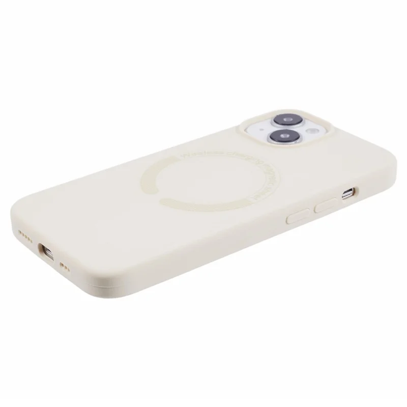 BJT Series For iPhone 15 Case TPU+Silicone Fabric Lining Magnetic Phone Case (Big Rear Lens Hole) - White