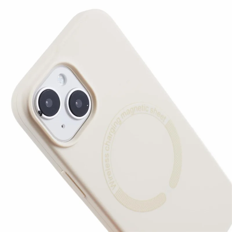 BJT Series For iPhone 15 Case TPU+Silicone Fabric Lining Magnetic Phone Case (Big Rear Lens Hole) - White