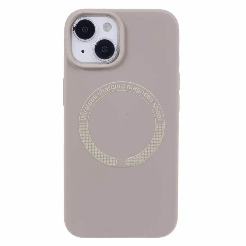 BJT Series For iPhone 15 Case TPU+Silicone Fabric Lining Magnetic Phone Case (Big Rear Lens Hole) - Grey