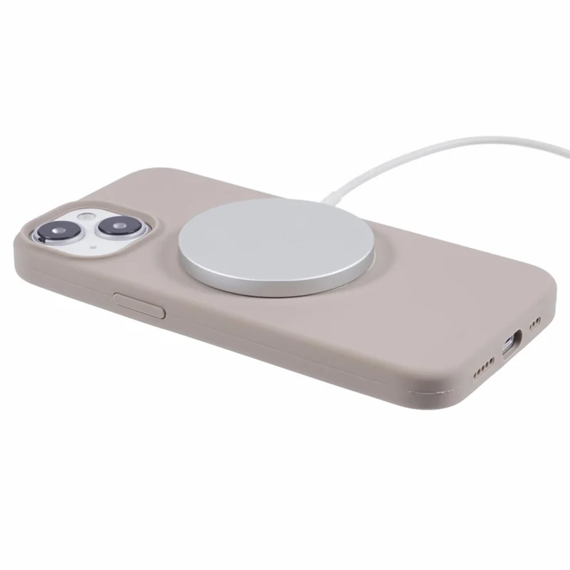 BJT Series For iPhone 15 Case TPU+Silicone Fabric Lining Magnetic Phone Case (Big Rear Lens Hole) - Grey