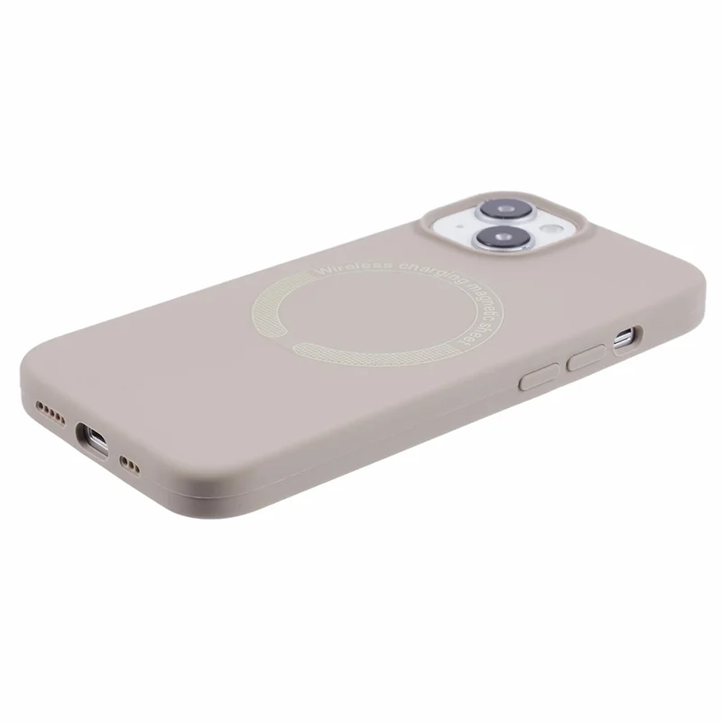 BJT Series For iPhone 15 Case TPU+Silicone Fabric Lining Magnetic Phone Case (Big Rear Lens Hole) - Grey