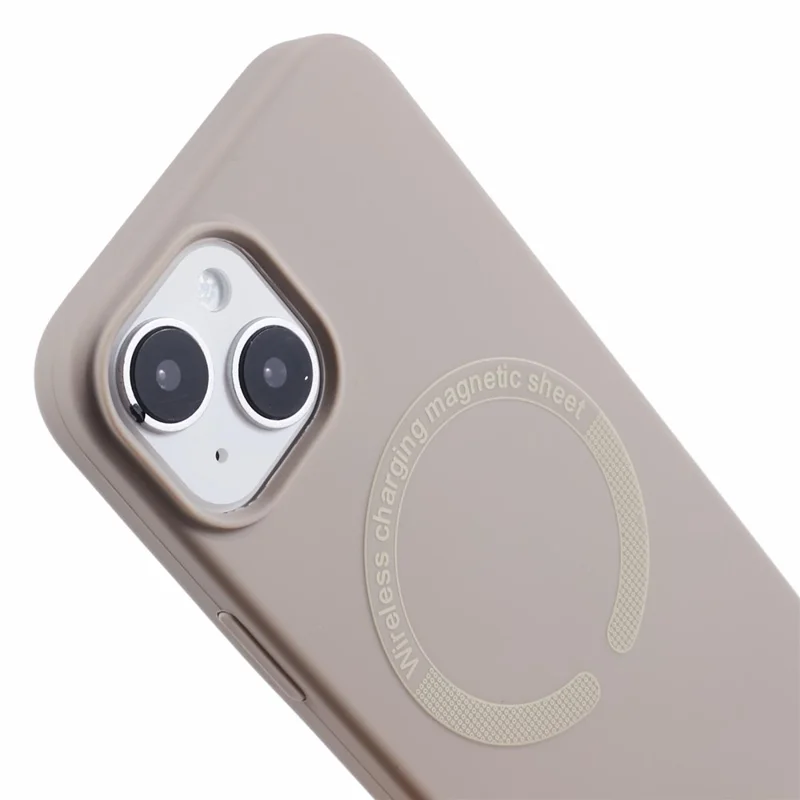 BJT Series For iPhone 15 Case TPU+Silicone Fabric Lining Magnetic Phone Case (Big Rear Lens Hole) - Grey