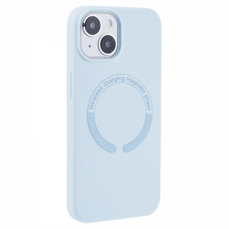 BJT Series For iPhone 15 Case TPU+Silicone Fabric Lining Magnetic Phone Case (Big Rear Lens Hole) - Sky Blue