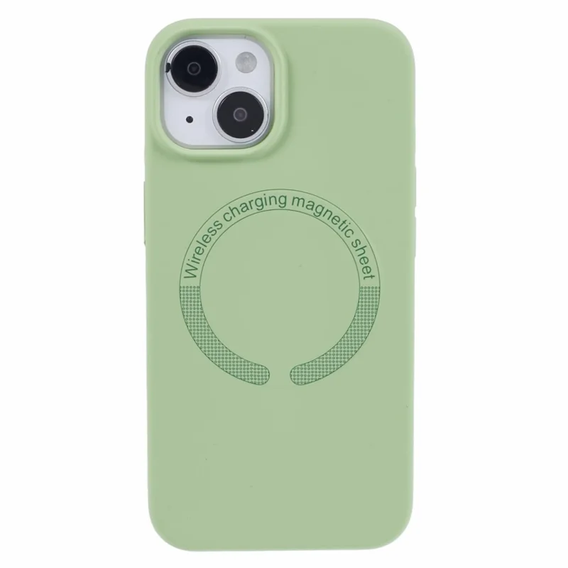 BJT Series For iPhone 15 Case TPU+Silicone Fabric Lining Magnetic Phone Case (Big Rear Lens Hole) - Matcha Green