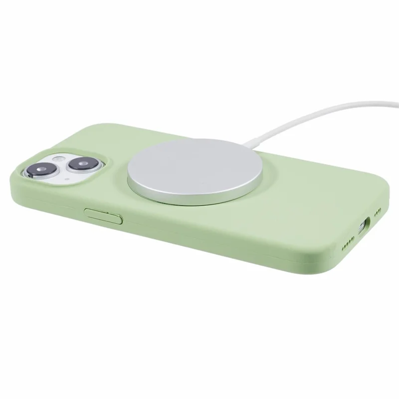 BJT Series For iPhone 15 Case TPU+Silicone Fabric Lining Magnetic Phone Case (Big Rear Lens Hole) - Matcha Green