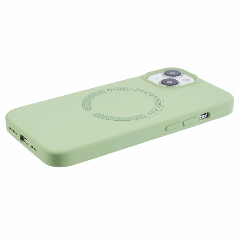 BJT Series For iPhone 15 Case TPU+Silicone Fabric Lining Magnetic Phone Case (Big Rear Lens Hole) - Matcha Green