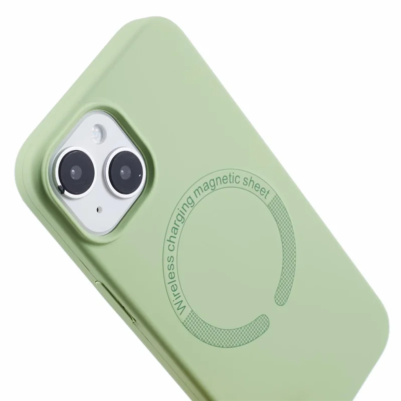 BJT Series For iPhone 15 Case TPU+Silicone Fabric Lining Magnetic Phone Case (Big Rear Lens Hole) - Matcha Green
