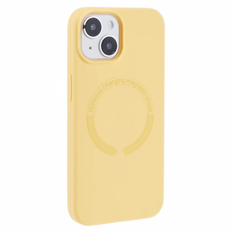 BJT Series For iPhone 15 Case TPU+Silicone Fabric Lining Magnetic Phone Case (Big Rear Lens Hole) - Yellow