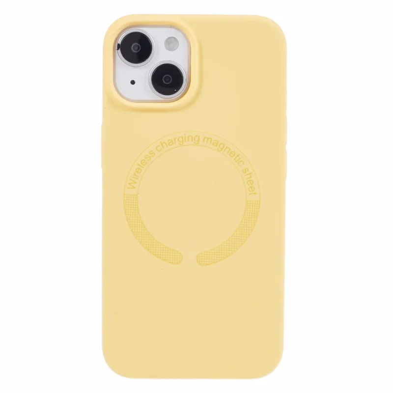 BJT Series For iPhone 15 Case TPU+Silicone Fabric Lining Magnetic Phone Case (Big Rear Lens Hole) - Yellow
