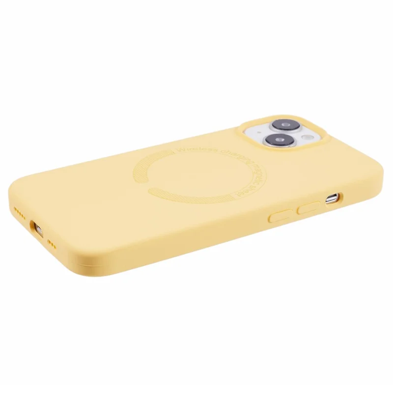 BJT Series For iPhone 15 Case TPU+Silicone Fabric Lining Magnetic Phone Case (Big Rear Lens Hole) - Yellow