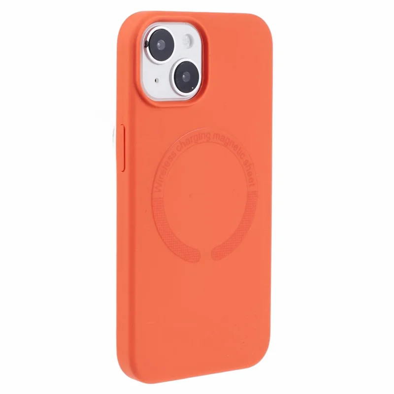 BJT Series For iPhone 15 Case TPU+Silicone Fabric Lining Magnetic Phone Case (Big Rear Lens Hole) - Orange