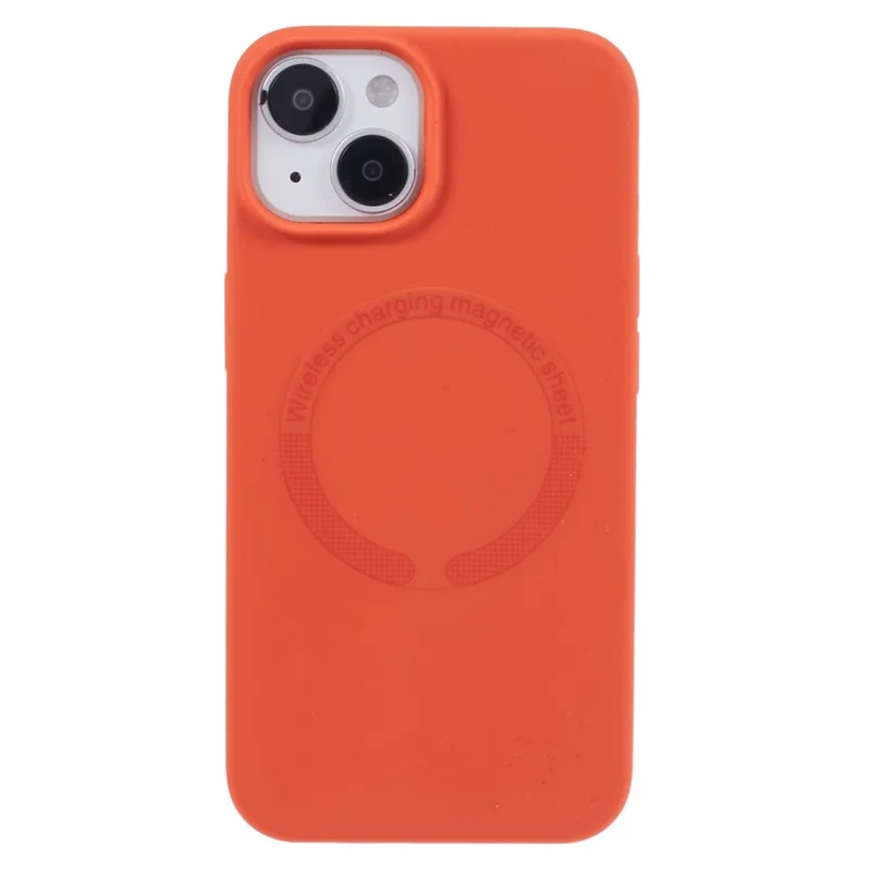 BJT Series For iPhone 15 Case TPU+Silicone Fabric Lining Magnetic Phone Case (Big Rear Lens Hole) - Orange